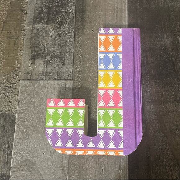 Ashland 'J' Initial Book / Bookend Colorful Geometric Diamond Pattern - Picture 5 of 11